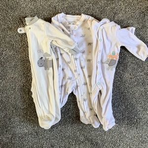 Unisex Pajama Footie Set of 3 Elephants Hippo